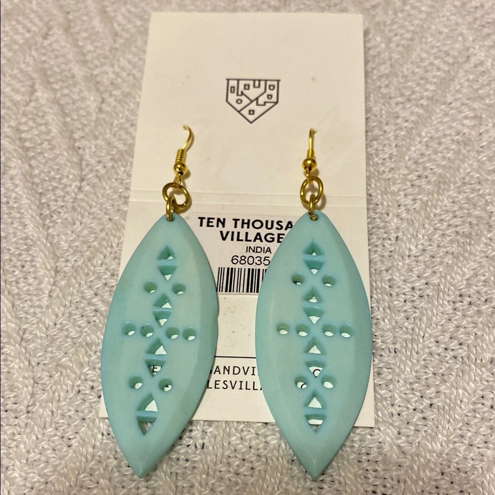 Fairtrade Turquoise Earrings Beachy Boho Gold Tone Hooks